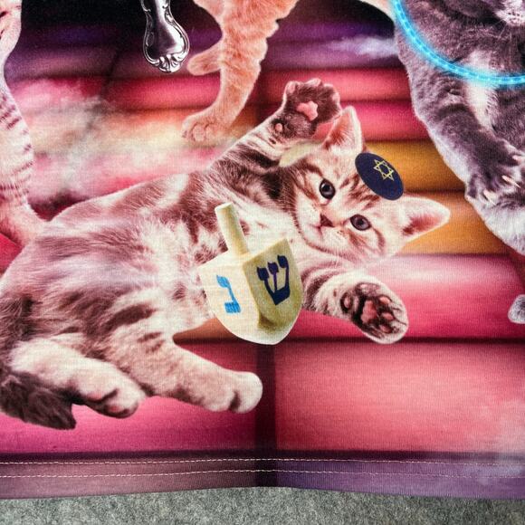 Faux Real Mens Cats, Dreidel and Silver Spoon Novelty Printed Long Sleeve Shirt - Picture 6 of 12